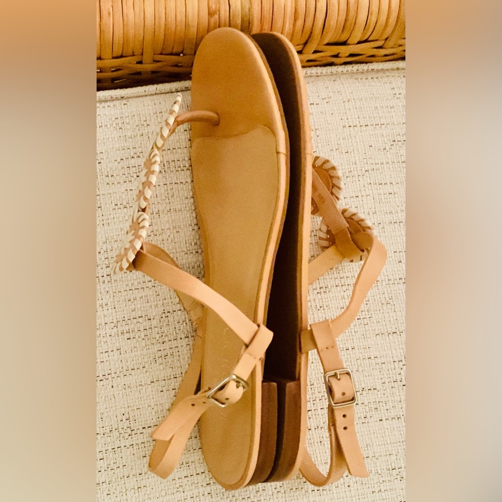 Jack Rogers Navajo Sandals Blush Nude w/ White Whipstitch Medallions Size 9.5 - Picture 4 of 6